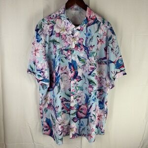 SheLucki Floral Nature Hawaiian Short Sleeve Button‎ Up Shirt Men's Size XXL
